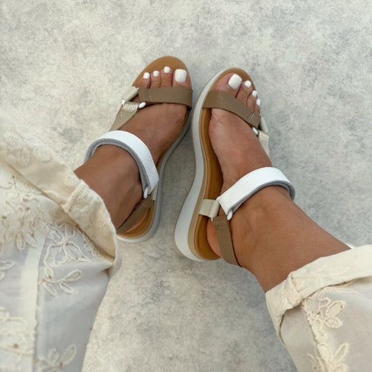 Sandales compensées cuir femme confort – scratch réglable & semelle légère
