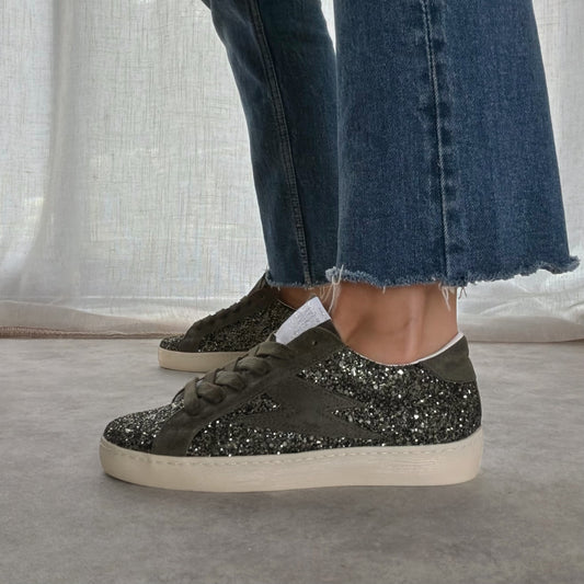 Basket femme MAYA E183 pailletée en cuir – Semerdjian - Kaki