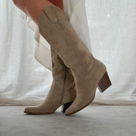 Bottes santiags brodées Taupe