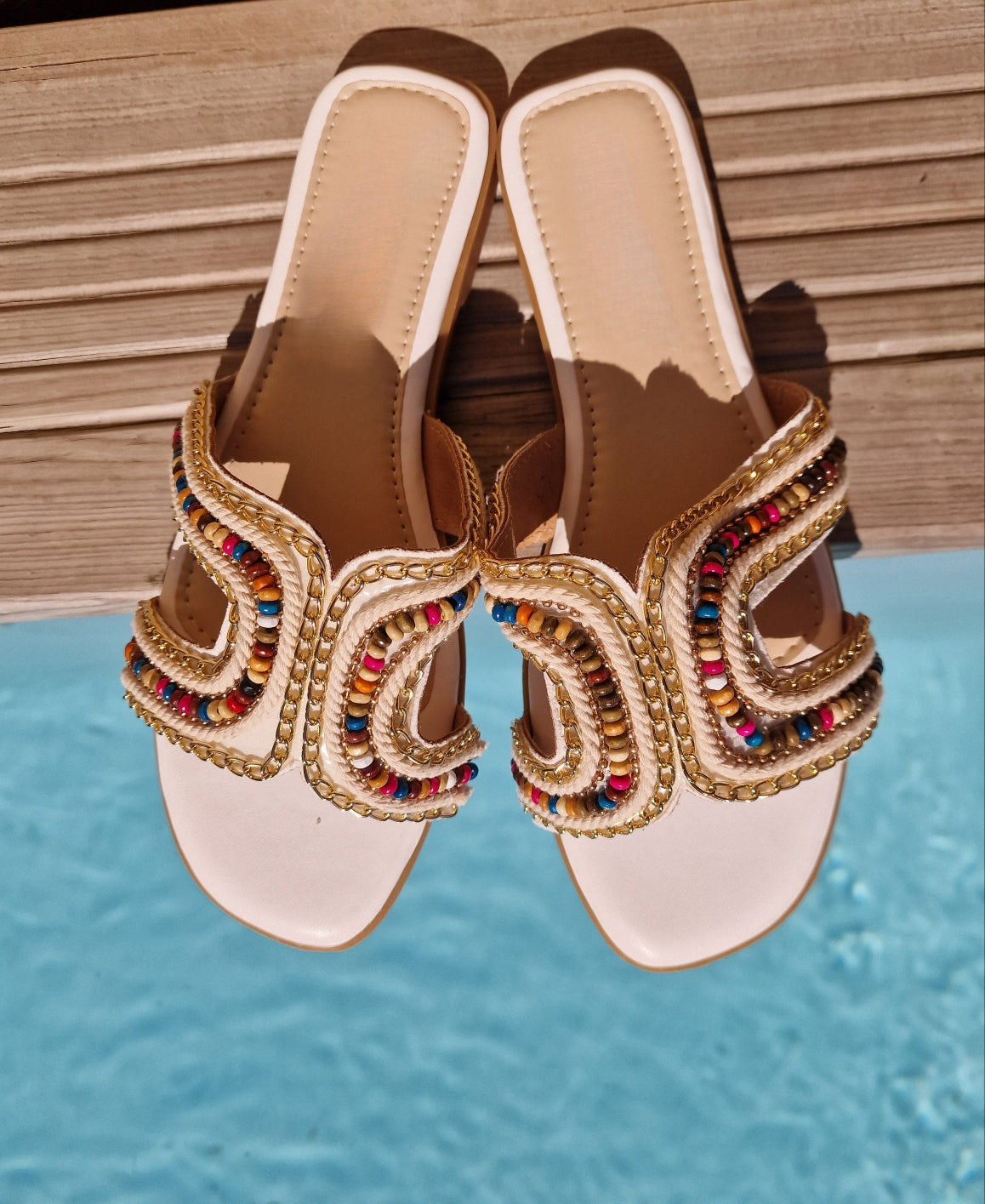 Mules perles Blanc