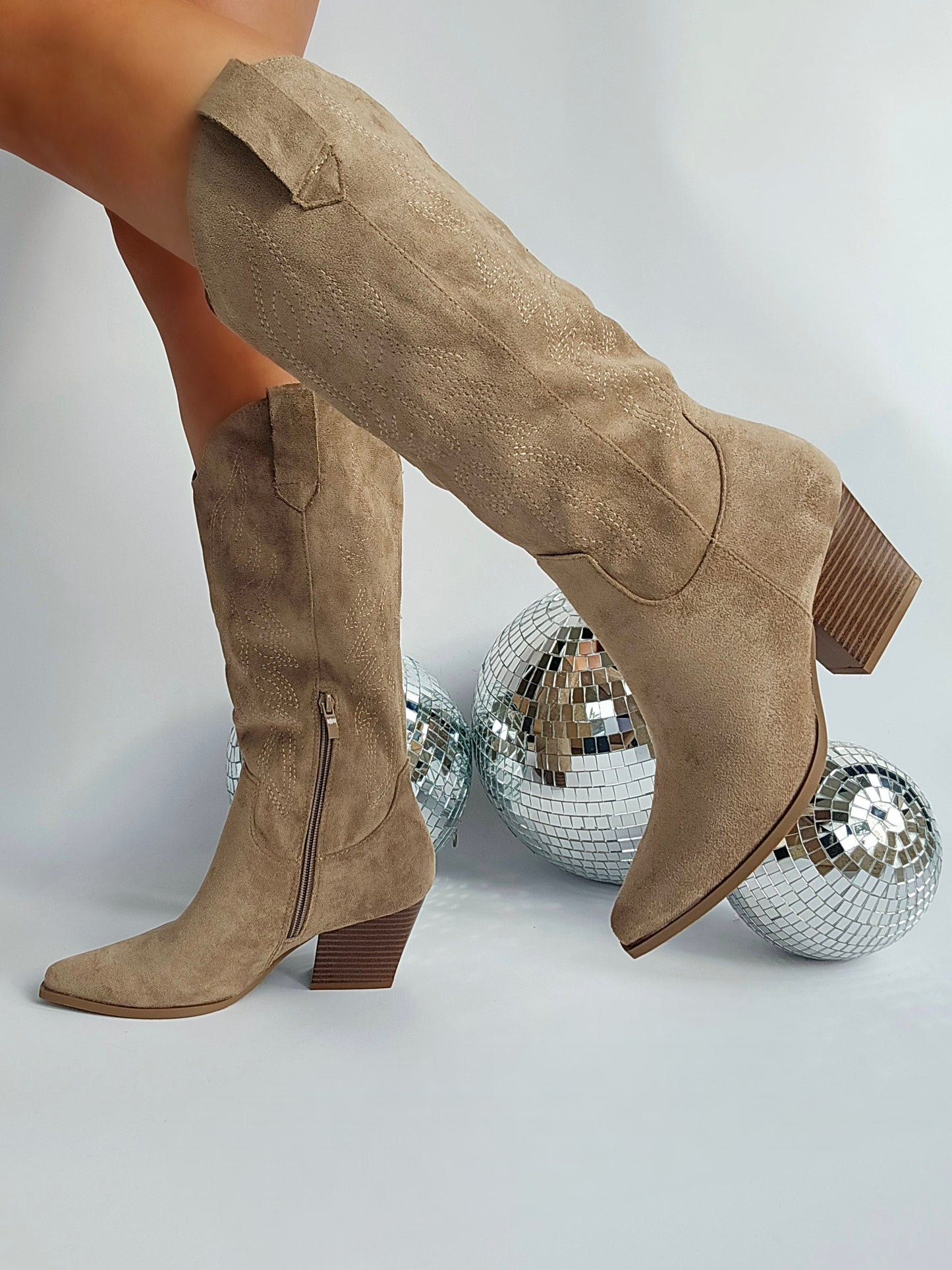 Taupe Embroidered Cowboy Boots
