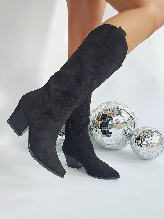 Black Embroidered Cowboy Boots
