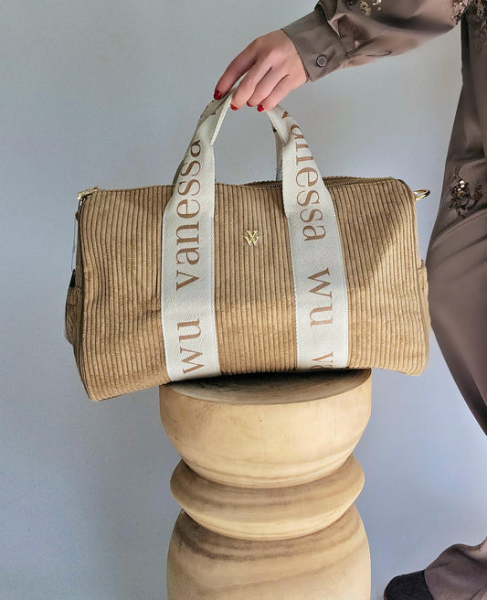 Sac week-end Adrienne beige en velours côtelé Vanessa Wu