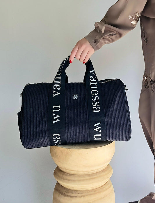 Sac week-end Adrienne Noir en velours côtelé Vanessa Wu