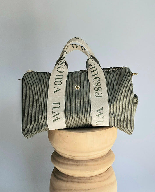 Sac week-end Adrienne kaki en velours côtelé Vanessa Wu