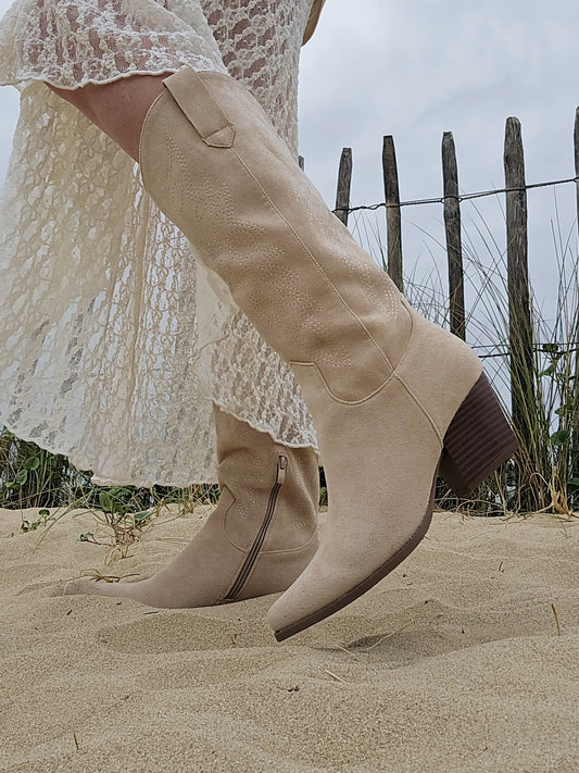 Bottes santiags brodées Beige