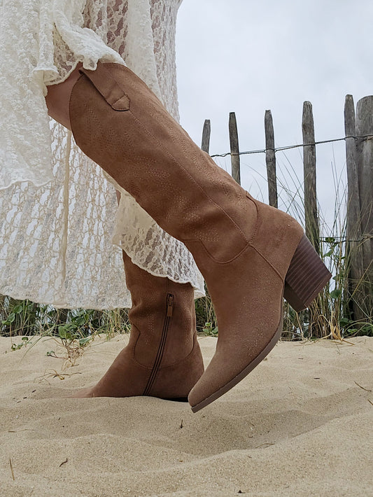 Bottes santiags brodées Camel