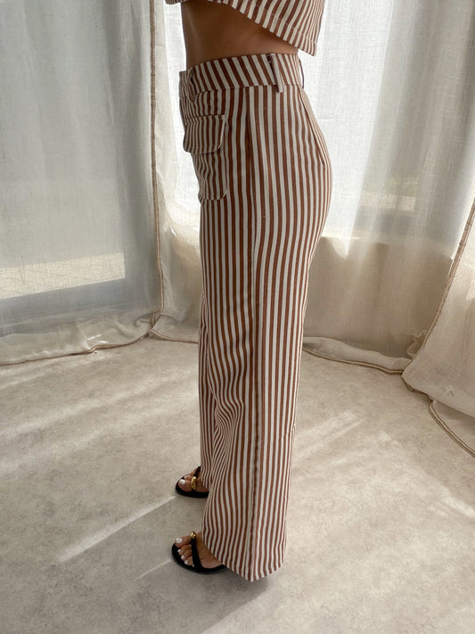 ✨ Pantalon fluide rayé – Taupe / terracotta