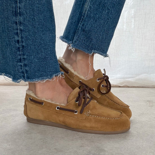 Mocassins Fourrés Femme Pavement – Daim Cognac