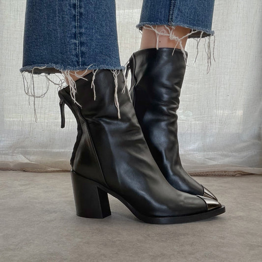Bottines cuir noires Semerdjian – Fabrication italienne & bout métallisé