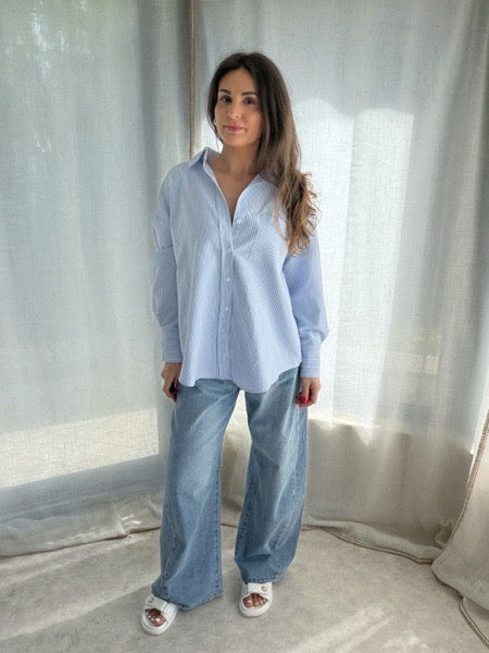 ✨ Chemise rayée – Bleu ciel