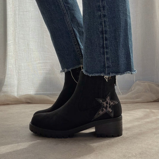 Bottines Femme Étoile Noir – Talon 4 cm