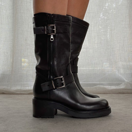 Bottes biker femme Nirvana en cuir – Noir | Semerdjian