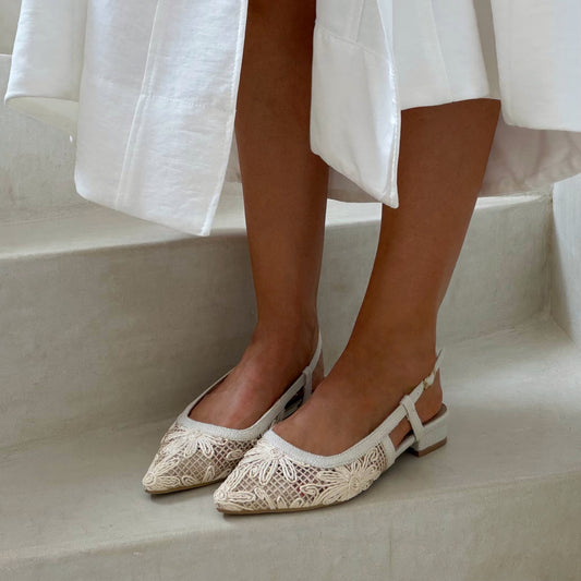 Slingbacks dentelleSlingback dentelle / broderie – Beige
