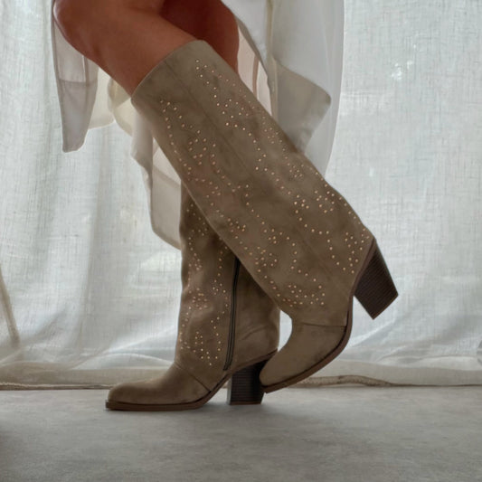 Bottes santiags effet chaussette clou doré Taupe