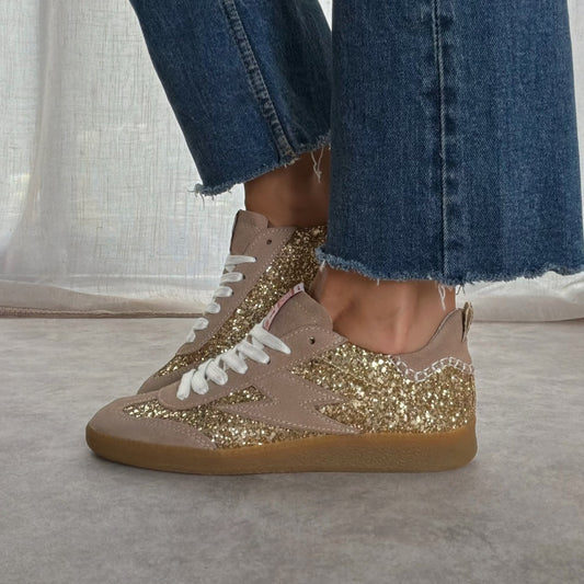 Basket femme KAYLA E115 pailletée en cuir – Semerdjian - Doré