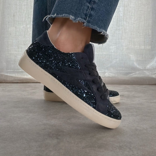 Basket femme MAYA E184 pailletée en cuir – Semerdjian - Bleu marine