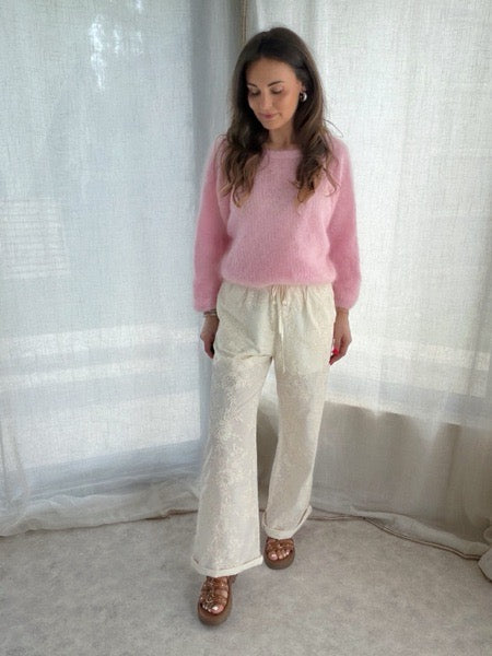 ✨ Pantalon brodé – Beige crème