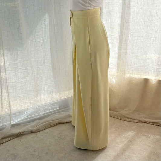 Pantalon large fluide taille haute jaune pastel