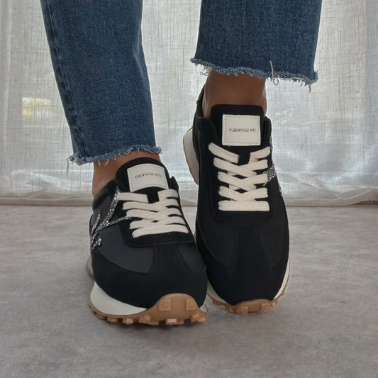 Baskets femme Vanessa Wu FLOW Initials Noir argenté
