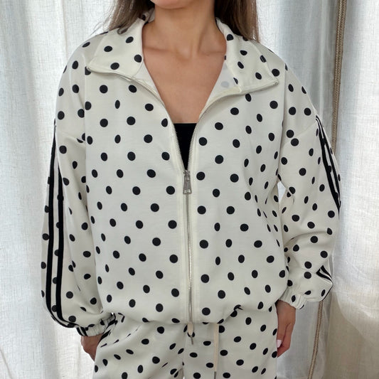 ✨ Veste zippée à pois – Blanc & noir