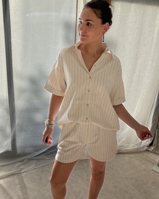 Ensemble rayé crème Chemise & Short
