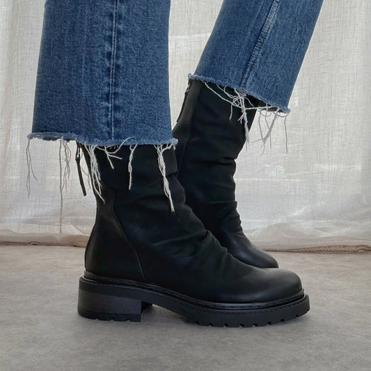 Bottines femme effet plissé Noir – Semelle crantée