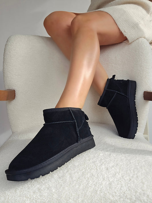 Boots en cuir noir avec plate-forme, rembourrées en fourrure – Parfaites pour un style chic