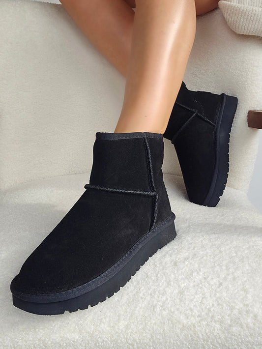 Boots en cuir noir à plate-forme avec doublure en fourrure – Un choix élégant