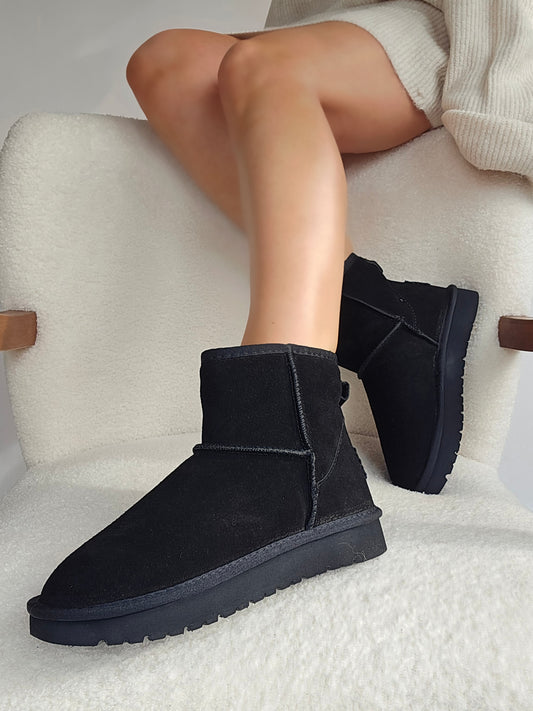 Boots fourrées en cuir noir à plate-forme – Parfaites pour ajouter une touche tendance