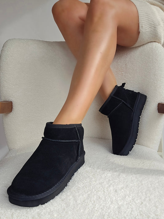 Boots noires en cuir à plateforme et fourrure – Alliez confort et élégance