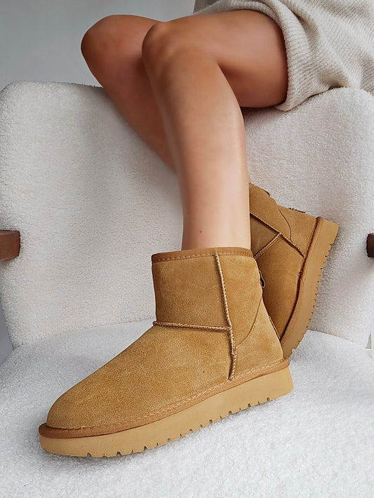 Boots plate-forme en camel avec intérieur en fourrure – Conçues pour le confort