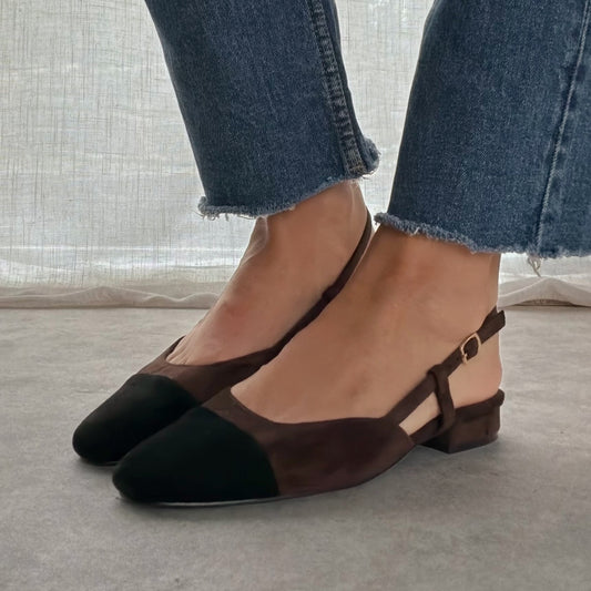 Slingback femme suédine chocolat noir | Bicolore