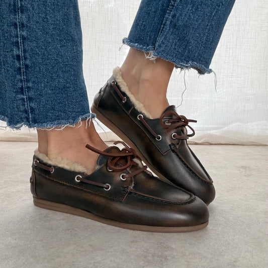 Mocassins Fourrés Femme Pavement – Cuir Marron