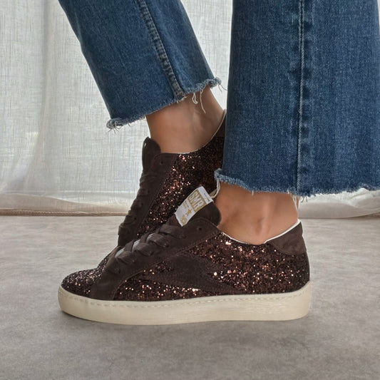Basket femme MAYA E179 pailletée en cuir – Semerdjian - Marron