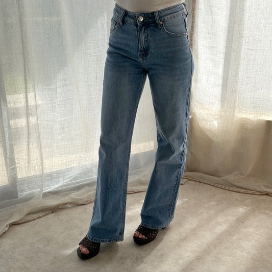 Jean wide leg taille mi-haute – Denim clair