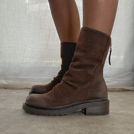 Bottines femme effet plissé Chocolat – Semelle crantée