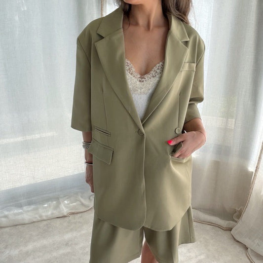 ✨ Blazer manches 3/4 – Kaki doux