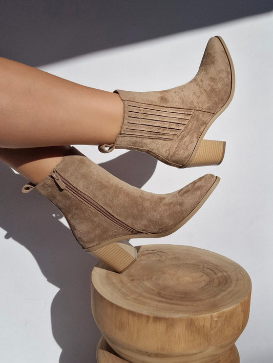 Taupe Pointed Toe Ankle Boots