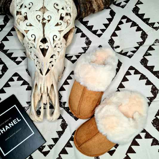 Pantoufles mules fourrées camel