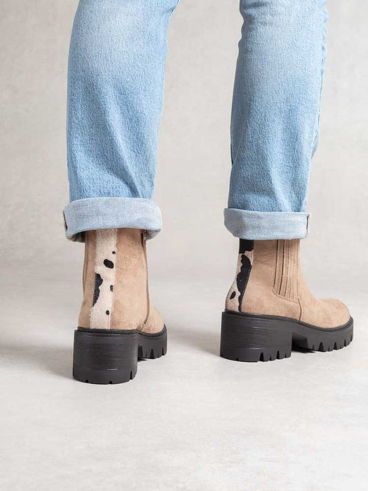 Boots femme semelle crantée – détail imprimé léopard arrière Beige