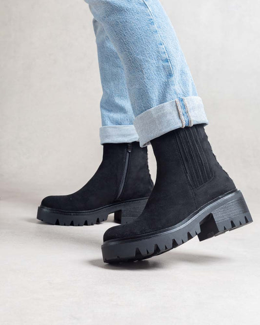 Boots femme semelle crantée – détail imprimé léopard arrière Noir