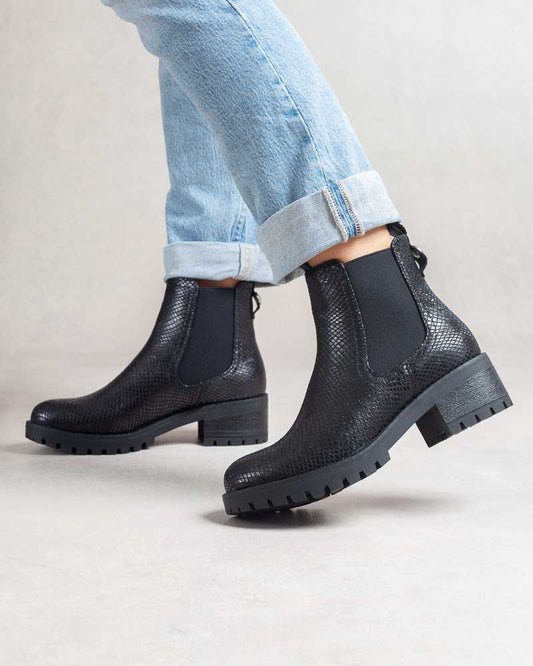 Chelsea boots femme – semelle crantée & petit talon écaille Noir