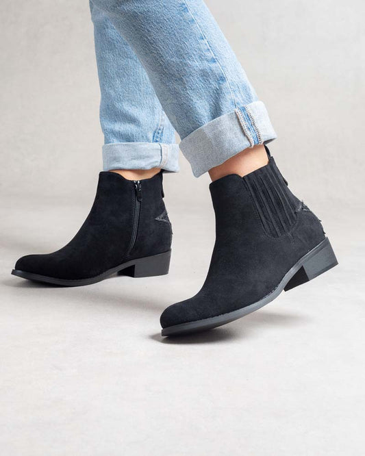 Bottines femme fines façon Chelsea – étoile arrière imprimé léopard Noir