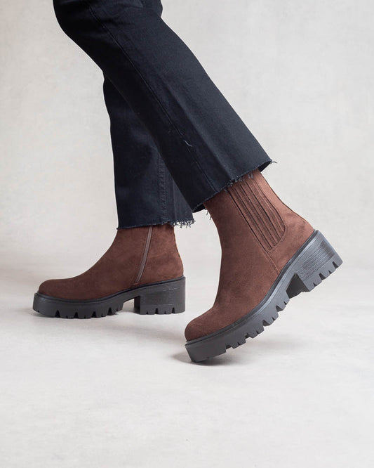 Boots femme semelle crantée – détail imprimé léopard arrière Chocolat