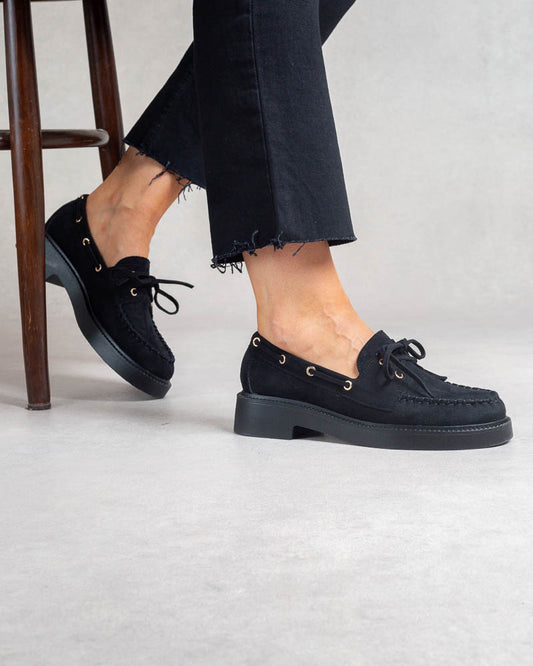 Mocassins bateau en suédine – Noir