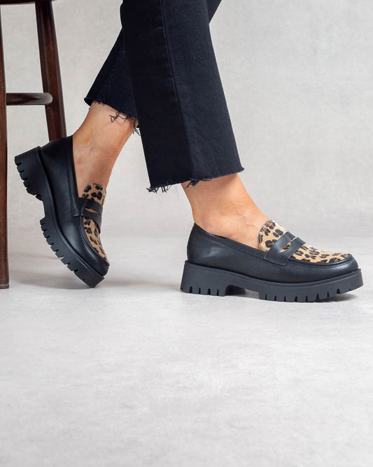 Mocassins bi-matière imprimé léopard