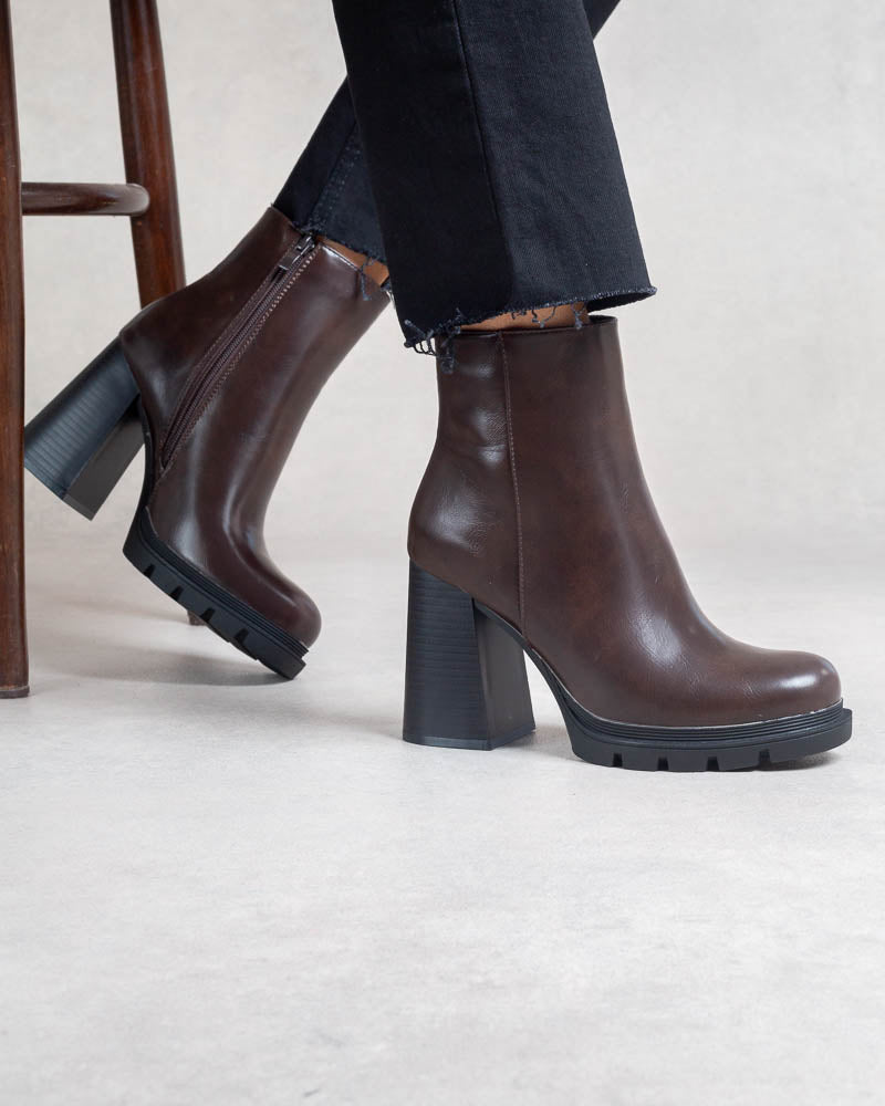 Bottines femme talon haut – petit plateau avant Brown