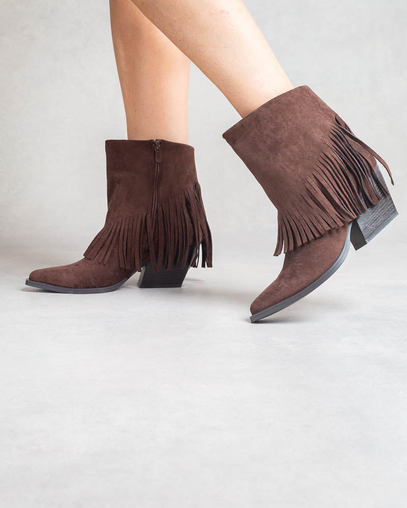 Bottines western à franges Marron
