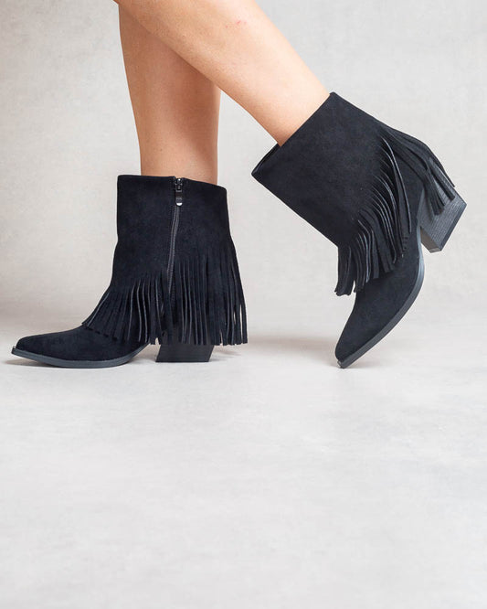 Bottines western à franges Noir